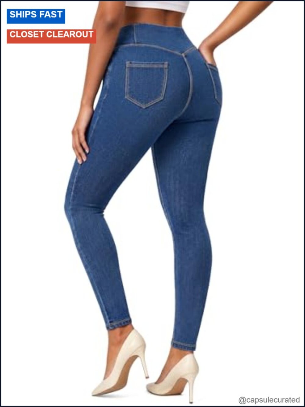 Stretchy Skinny Jeggings with Pockets High Waist Pull On Tummy Control